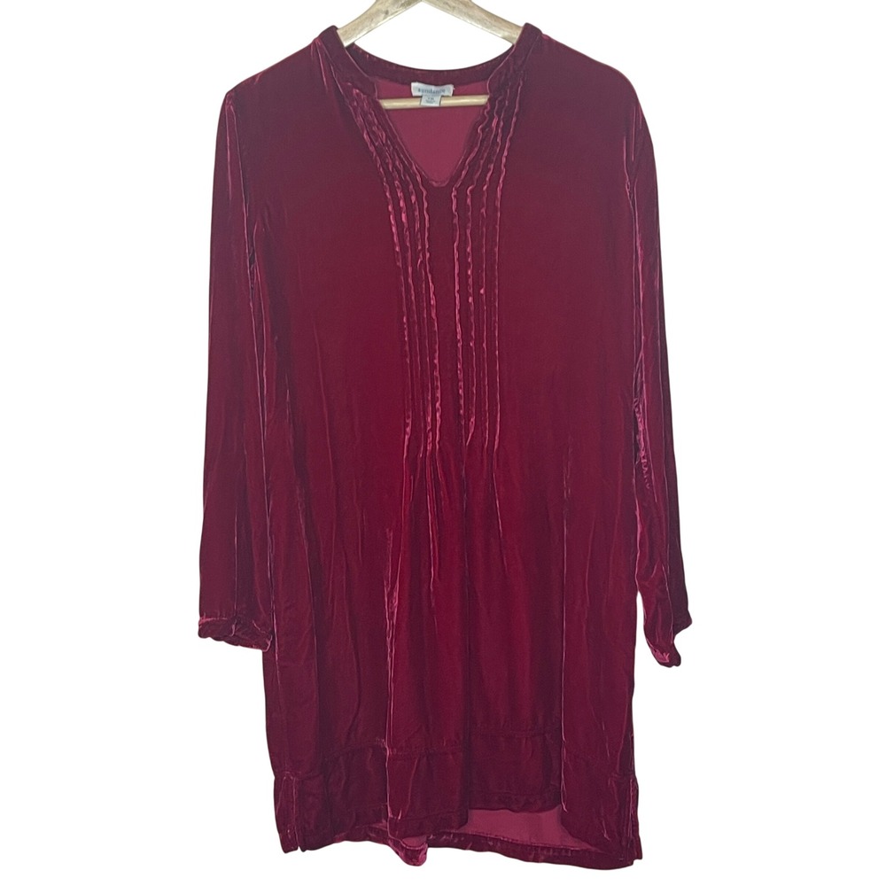 Sundance Velvet Tunic Dress HOLIDAY Long Sleeve V Neck Pleated Size PM